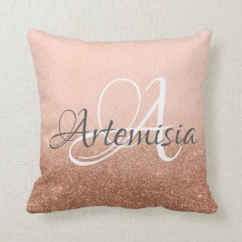 Namn Initial Rosa ros Guld Glitter Ombre Grått Kudde