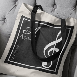Namn, Initial & White Treble Clef, Music Black Tygkasse