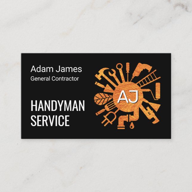 Namn Initialer Monogram Hantverkarverktyg Visitkort (Framsida)