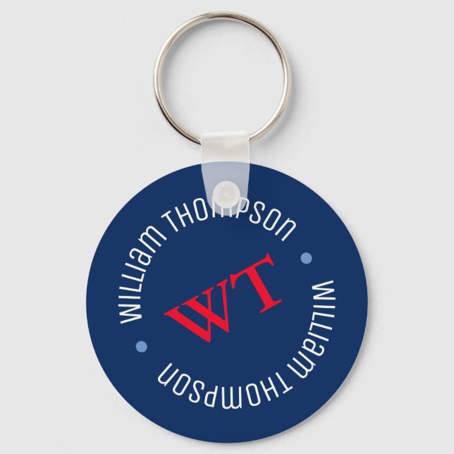 namn initialer monogram på blått nyckelring (Framsida)