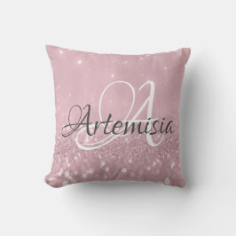 Namn Initialer Rosa ros Glitter Kudde