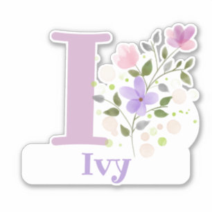 Namn Ivy & Initial med Blommigt Design Klistermärken