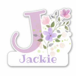 Namn Jackie plus Initial med Blommigt Design Klistermärken
