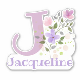 Namn Jacqueline & Initial with Blommigt Design Klistermärken