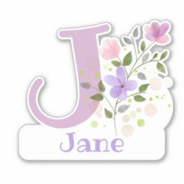 Namn Jane plus Initial med Blommigt Design Klistermärken
