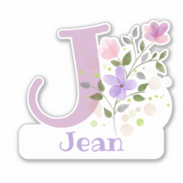 Namn Jean plus Initial med Blommigt Design Klistermärken