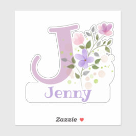 Namn Jenny plus Initial med Blommigt Design Klistermärken