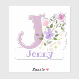 Namn Jenny plus initial med blomsterdesign Klistermärken