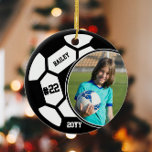 Namn Jersey Number Photo Keepsaki Julgransprydnad Keramik<br><div class="desc">Den här designen har en fotbollsbakgrund med utrymme för namn, nummer och foto. Klicka på anpassningsknappen om du vill ha mer flexibilitet när du justerar texten! Det finns både variationer i denna design och samordnade produkter i vår butik, zazzle.com/store/doodlelulu. Kontakta oss om du behöver den här designen för en specifik...</div>