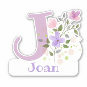 Namn Joan & Initial med Blommigt Design Klistermärken