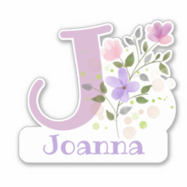 Namn Joanna plus Initial med Blommigt Design Klistermärken