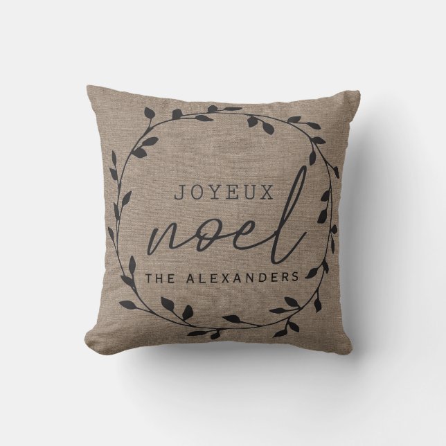 Namn jul i familjen Rustic Land Burlap Kudde (Framsida)