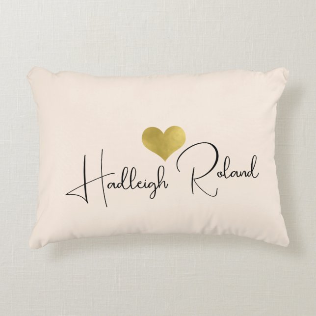Namn Kalligrafi Monogram Hjarta Prydnadskudde (Framsidan)