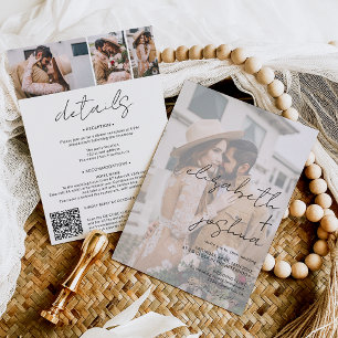 Namn kalligrafi vit 4 foto allt i ett bröllop inbjudningar