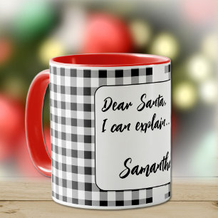 Namn, Kära Santa Buffalo Check 11oz eller 15oz Com Mugg