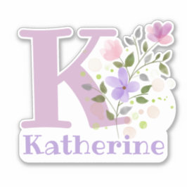 Namn Katherine plus initial med blomsterdesign Klistermärken