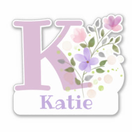 Namn Katie & Initial med blomdesign Klistermärken