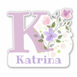 Namn Katrina plus initial med blomsterdesign Klistermärken