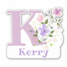 Namn Kerry plus initial med blomsterdesign Klistermärken