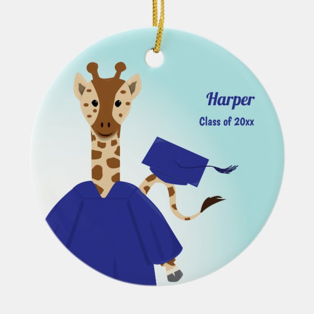 Namn-klassen Giraffe Studentmössa Gown Julgransprydnad Keramik (Framsidan)