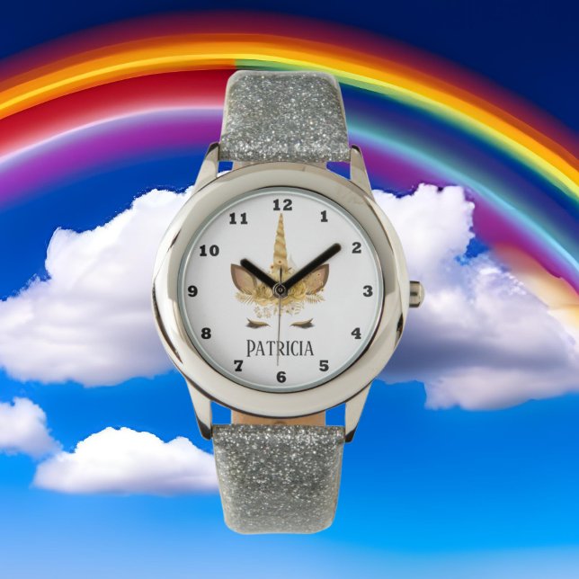 Namn-klocka, gyllene fantasy Unicorn ansikte Armbandsur (Skapare uppladdad)