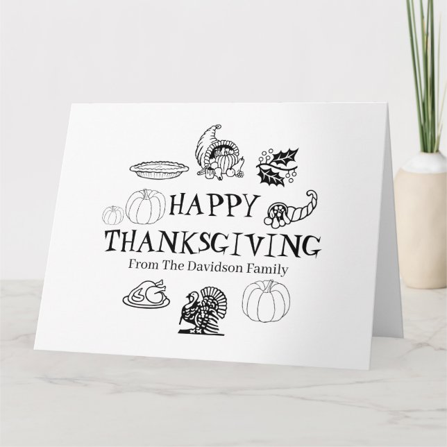 namn-kort för familjen Happy thanksgiving anpassni Kort (Framsida)