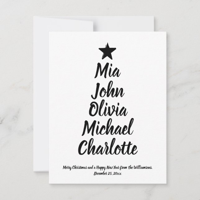 namn-kort för skriptfamiljen Julgran anpassningsba (Framsida)