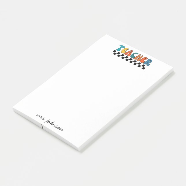 Namn Lärare i Cute Retro Groovy Post-it Block (Vinklad)