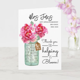 namn lärartack för blomsterbuketten kort