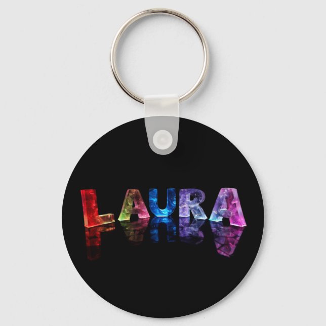 Namn Laura i 3D Ljus (fotografi) Nyckelring (Framsida)