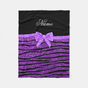Namn lila glitter zebra ränder lila båge fleecefilt