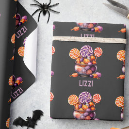 Namn Lila Orange Bus eller Begagnad Söt Halloween Presentpapper