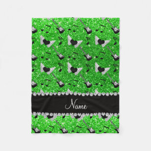 Namn lime green glitter guitars () Hjärtmusik i vi Fleecefilt