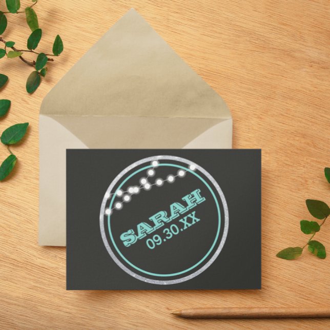 Namn Logotyp och Date Chalkboard Ljus Teal Anteckningskort (Skapare uppladdad)