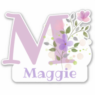 Namn Maggie plus Initial med blomsterdesign Klistermärken