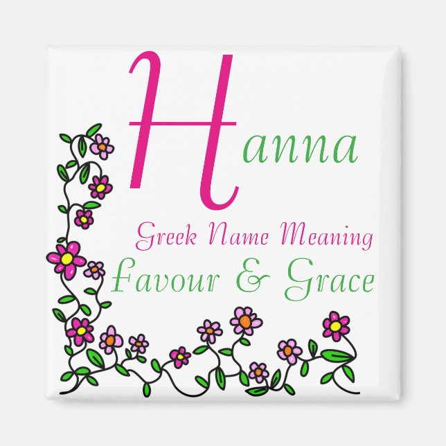 Namn Magnet Meaning, Hanna, Favor och Grace (Framsidan)