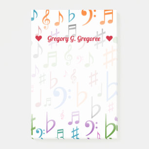 Namn + Många färgrika musik noter och symboler Post-it Block