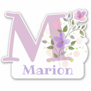 Namn Marion Plus Initial med Blommig Design Klistermärken