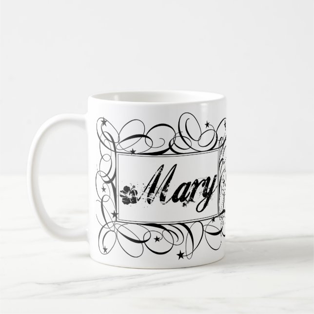 Namn Mary i svart innanför stilren ram Kaffemugg (Vänster)