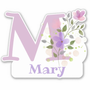 Namn Mary plus initial med blomsterdesign Klistermärken