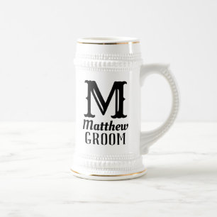 Namn Masculine Monogrammed Groom Bröllop Black Sejdel