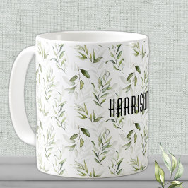 Namn, Masculine Watercolor Greenery 11 oz. Klassis Kaffemugg
