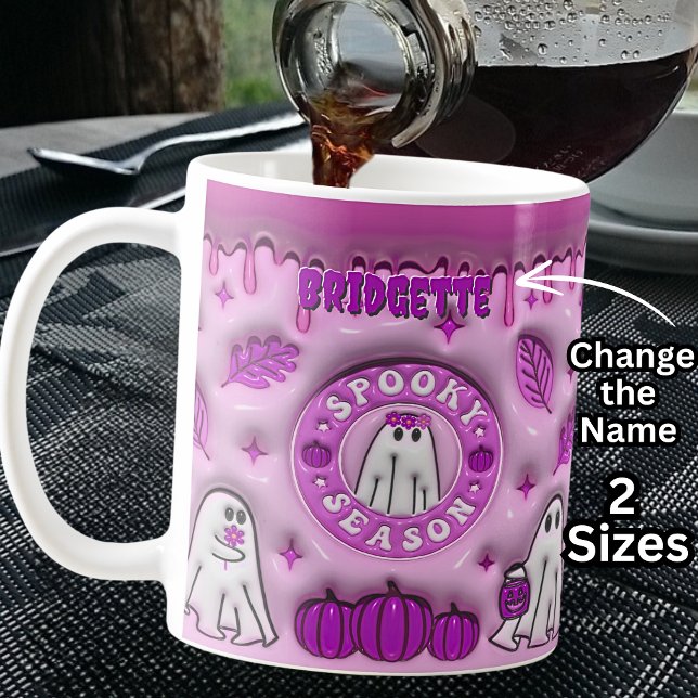 Namn Mauve 3D-effekt Halloween Ghost Spooky Season Kaffemugg (Skapare uppladdad)