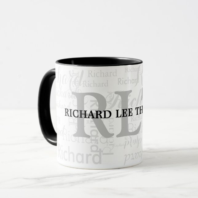 Namn med Initialer Personlig Monogram Black Mugg (Framsida vänster)