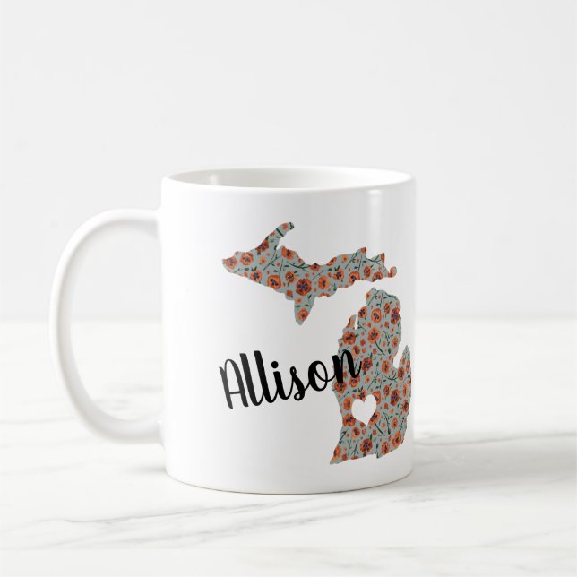 Namn med Michigan Poppies & Blommigt Print Kaffemugg (Vänster)