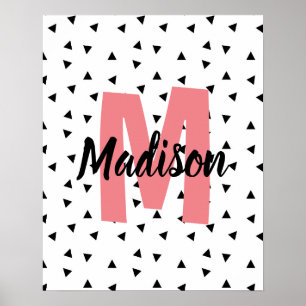 Namn med rosa monogram personligt namntryck. a poster