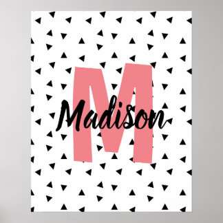 Namn med rosa monogram personligt namntryck. a poster