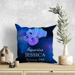 Namn med Zodiac-tecknet Aquarius Gift Dekorativ ku Kudde