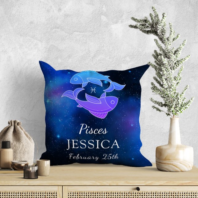 Namn med Zodiac-tecknet Pisces Gift Dekorativ kudd Kudde (Skapare uppladdad)