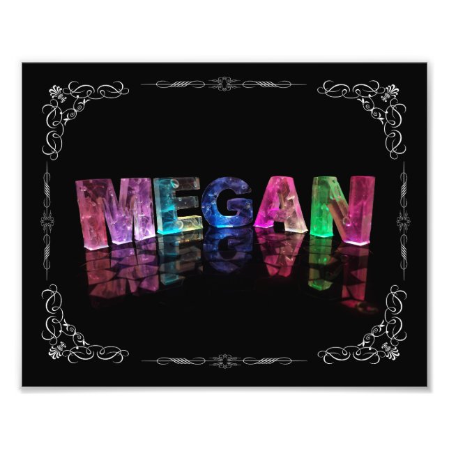 Namn Megan i 3D Ljus (foto) Fototryck (Framsidan)